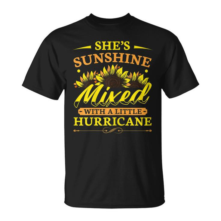 Sunshine Mixed With Hurricane Sunflower Motif With Saying T-shirt
