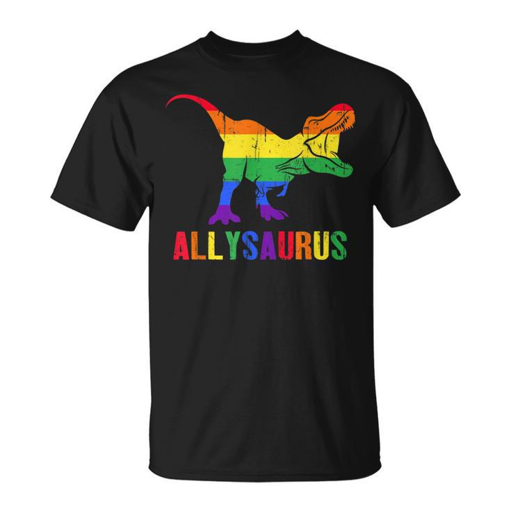 T Rex Dinosaur Lgbt Gay Pride Flag Allysaurus Ally  Unisex T-Shirt