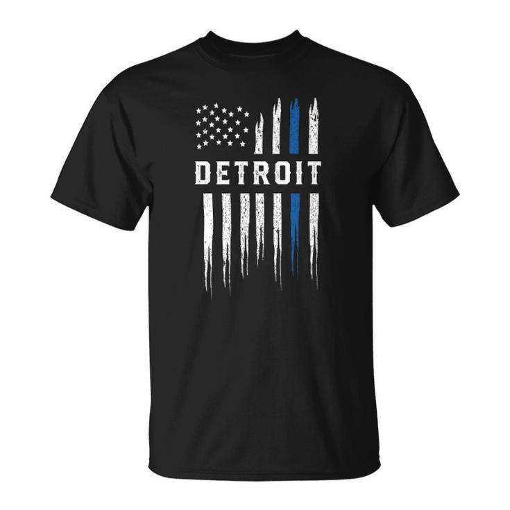 Thin Blue Line Heart Detroit Police Officer Michigan Cops T-shirt