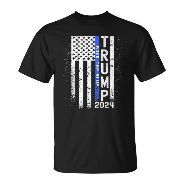Trump 2024 Back The Blue American Flag Blue Line 4Th Of July Unisex T-Shirt