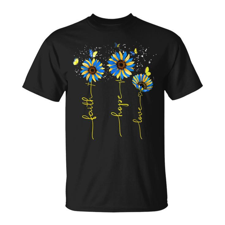 Ukraine Flag Sunflower Vintage Faith Cross Hope Love  Unisex T-Shirt
