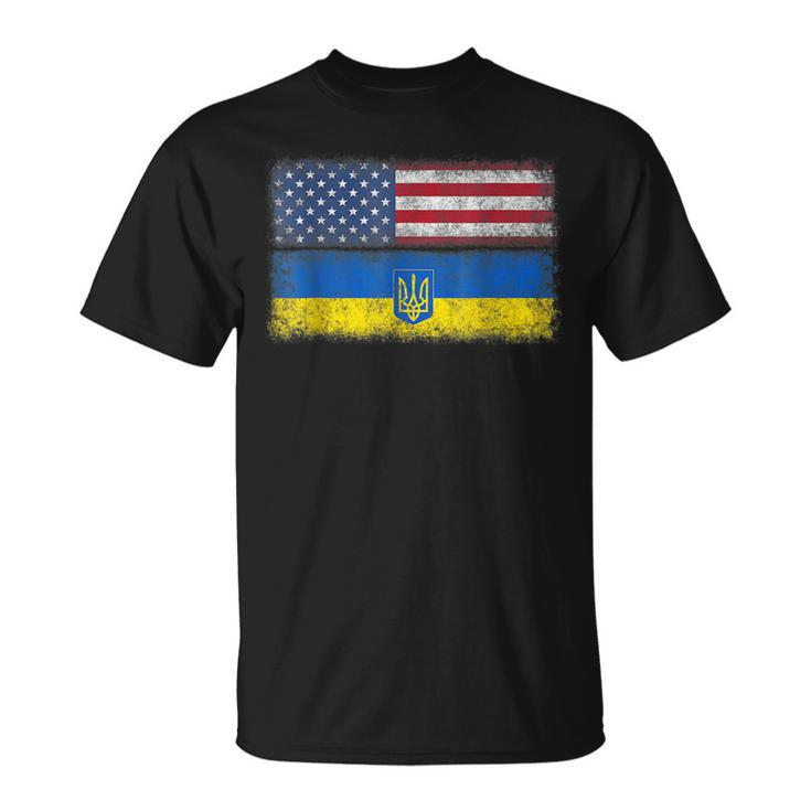 Ukrainian American Flag Ukraine Usa America Roots  Unisex T-Shirt