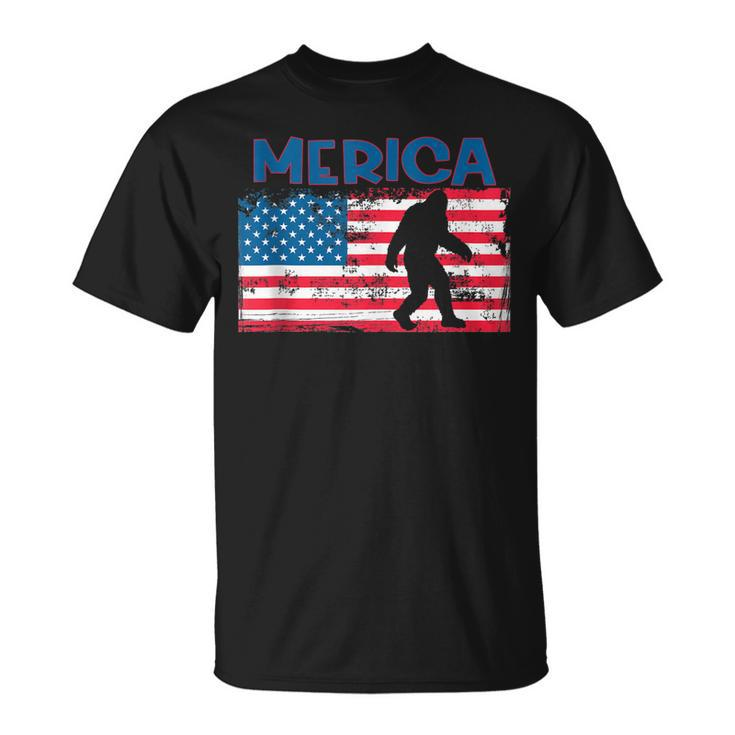 Us Flag Bigfoot July 4Th Sasquatch Patriotic Merica  Unisex T-Shirt
