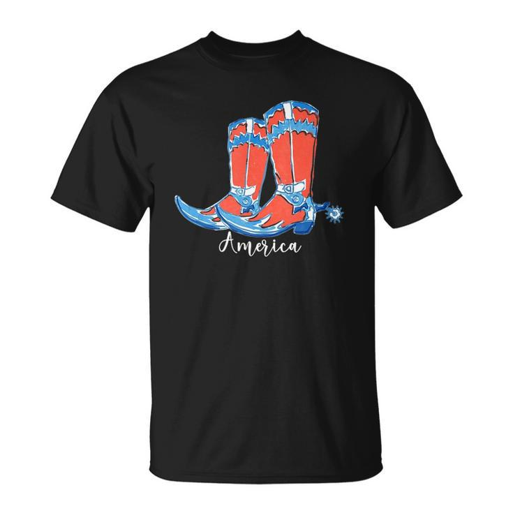 Usa America Fourth Of July Patriotic Country Cowboy Boots Unisex T-Shirt