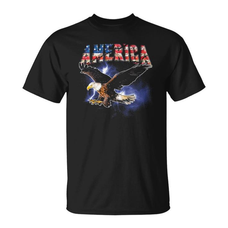 Usa Flag America Font Eagle Flashes For Men And Women Unisex T-Shirt