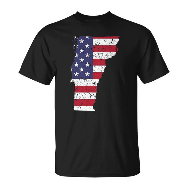 Vermont Map State American Flag  4Th Of July Pride Tee Unisex T-Shirt