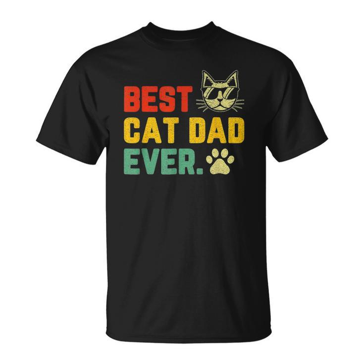Vintage Best Cat Dad Ever Cat With Sunglasses Fathers Day Unisex T-Shirt