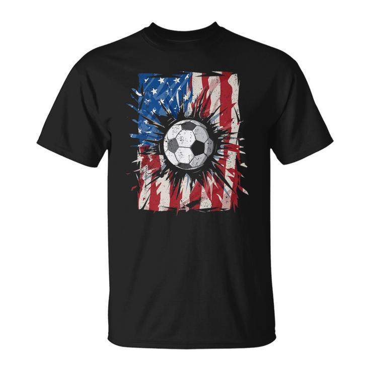 Vintage Soccer 4Th Of July Men Usa American Flag Boys Unisex T-Shirt
