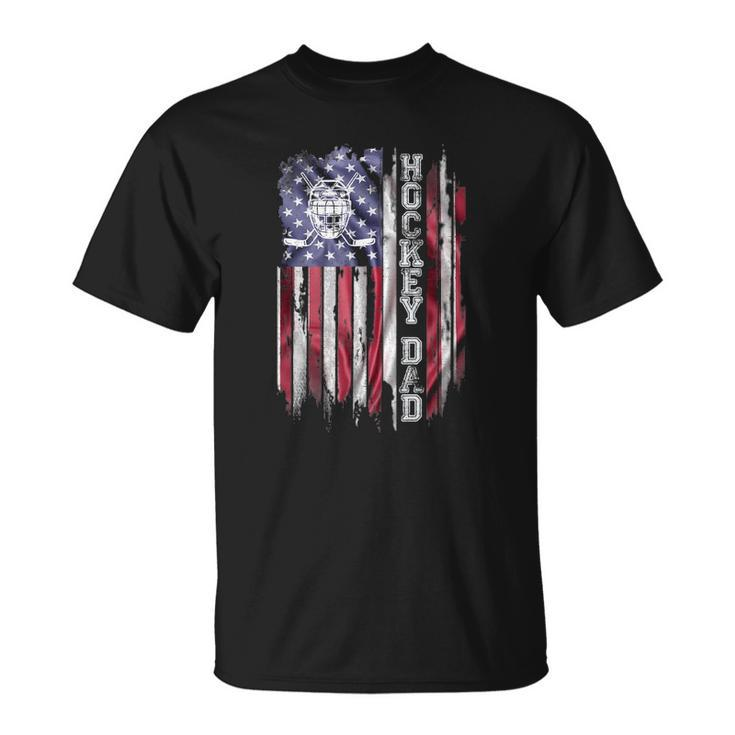 Vintage Usa American Flag Proud Hockey Dad Silhouette Funny Unisex T-Shirt