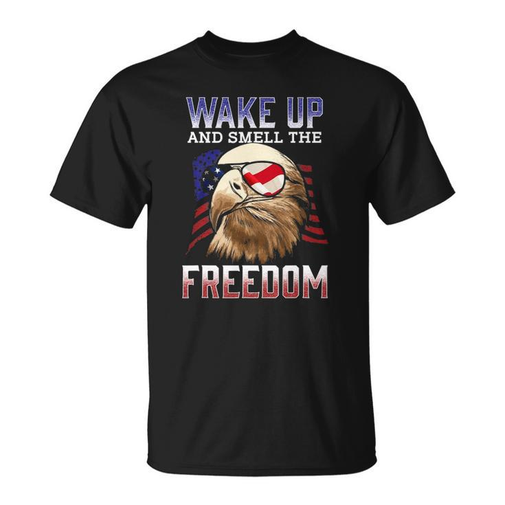 Wake Up And Smell The Freedom Murica American Flag Eagle Unisex T-Shirt