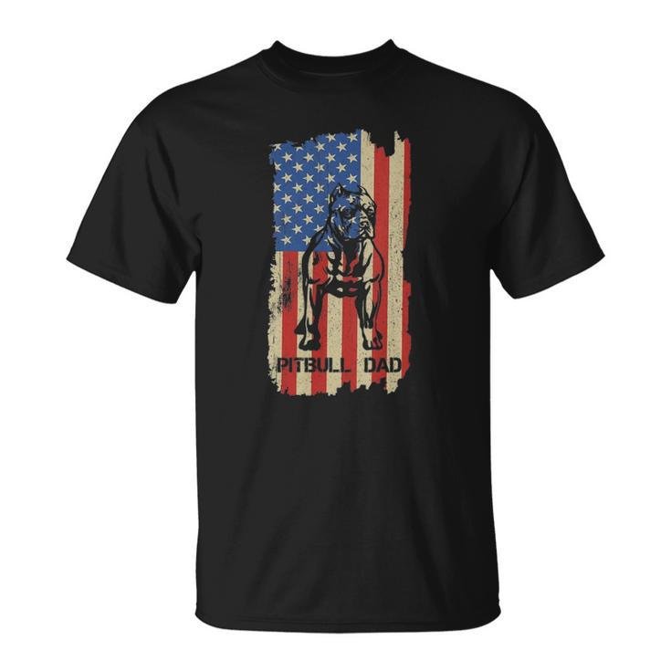 Womens American Flag Pitbull Dad Cool Dog Daddy Patriot 4Th July V-Neck Unisex T-Shirt