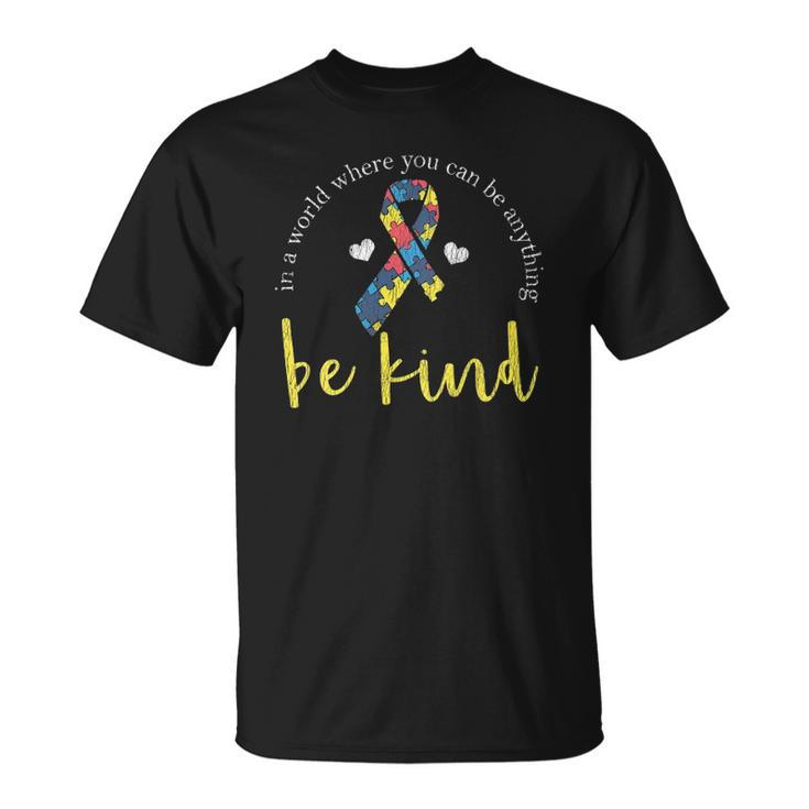 Womens Autism Kindness Ribbon Heart Support Autistic Kids Awareness V-Neck Unisex T-Shirt