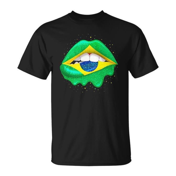 Womens Brazilian Flag Lips  Women Girls Brazil Unisex T-Shirt