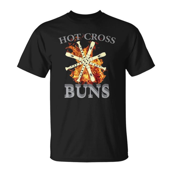 Womens Hot Cross Buns Pattern Flute Player For Dad Unisex T-Shirt