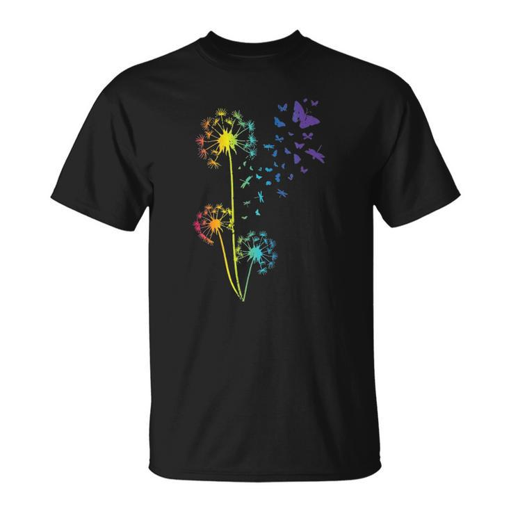 Womens Just Dandelion Butterfly Breathe Rainbow Flowers Dragonfly Unisex T-Shirt