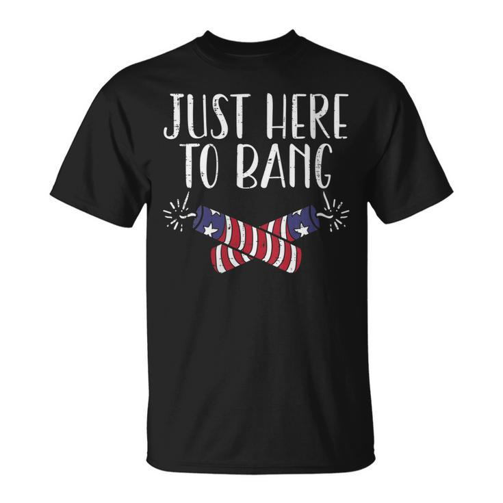 Womens Just Here To Bang Funny Naughty Adult 4Th Of July Men Women  Unisex T-Shirt