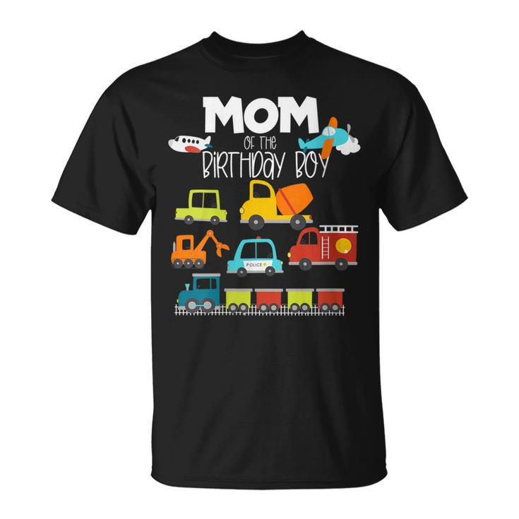 Womens Mom Of The Birthday Boy Family Matching Train Car Fire Truck  Unisex T-Shirt