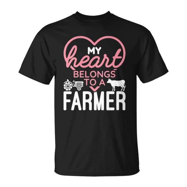 Womens My Heart Belongs To A Farmer Romantic Farm Wife Girlfriend Unisex T-Shirt