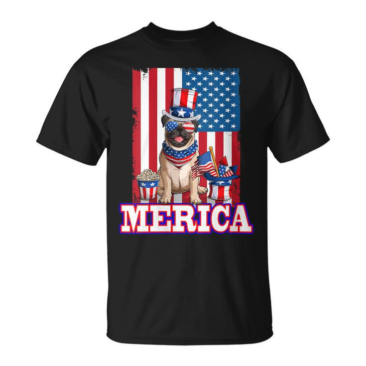 Womens Pug Dad Mom 4Th Of July American Flag Merica Dog  Unisex T-Shirt