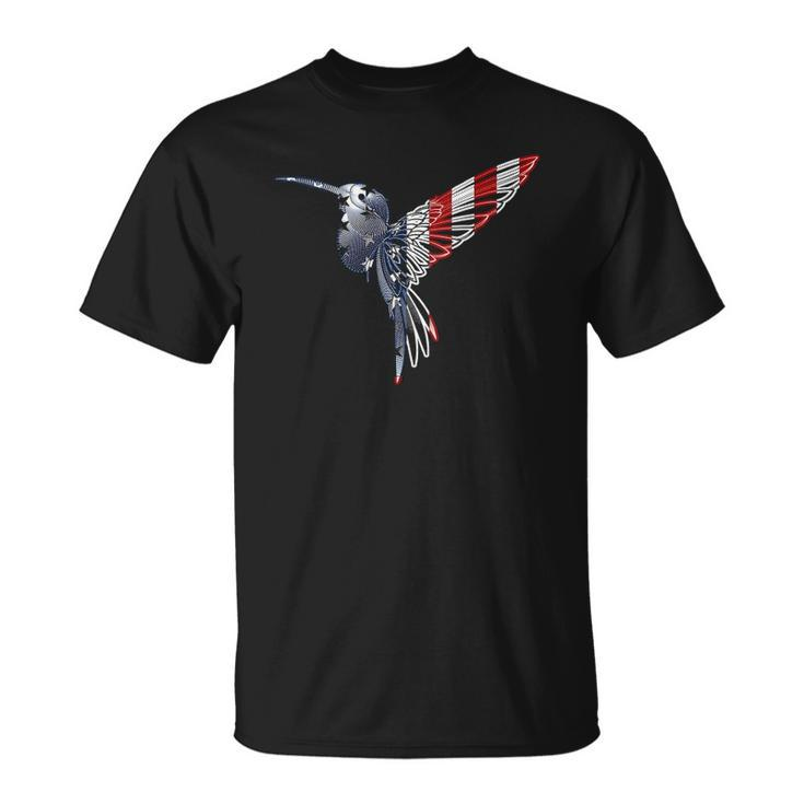 Womens Usa American Flag Dot Art Cute Bird Hummingbird 4Th Of July V Neck Unisex T-Shirt