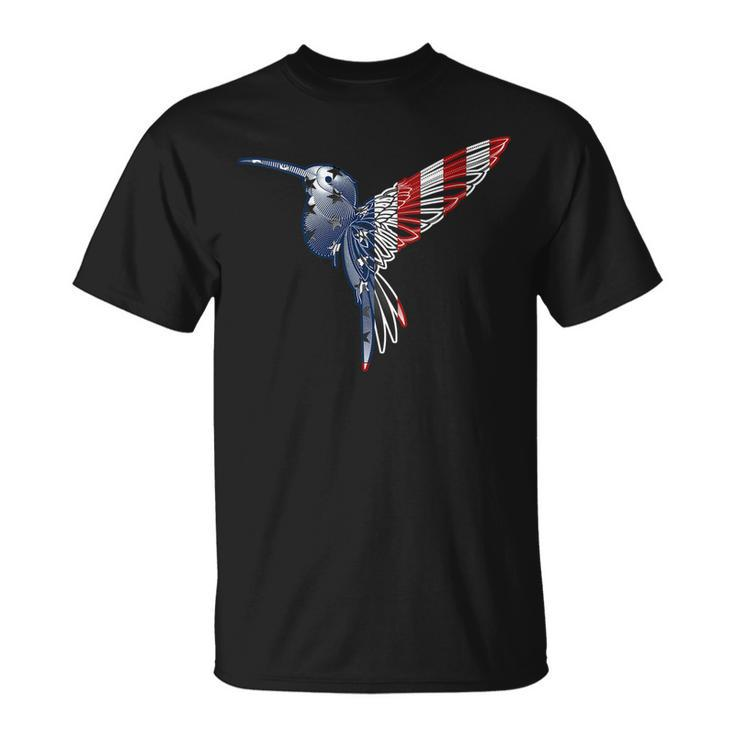 Womens Usa American Flag Dot Art Cute Bird Hummingbird 4Th Of July  V2 Unisex T-Shirt