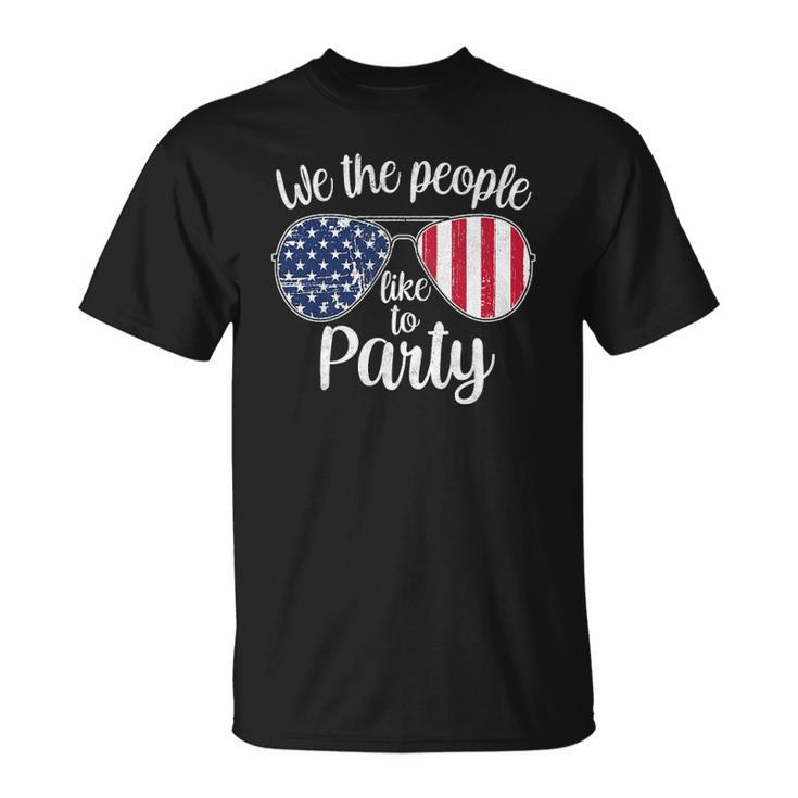 Womens We The People Like To Party American Flag Sunglasses Vintage  Unisex T-Shirt
