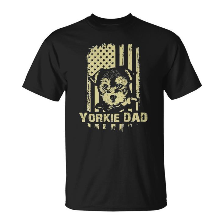 Yorkie Dad Cool Proud American Flag Fathers Day T-shirt