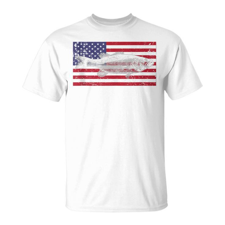 4Th Of July American Flag Bass Fish Usa Distressed Mens Dad  Unisex T-Shirt