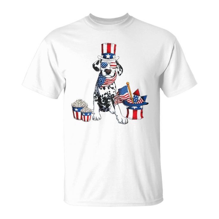 4Th Of July Dalmatian With American Flag Sunglasses Unisex T-Shirt