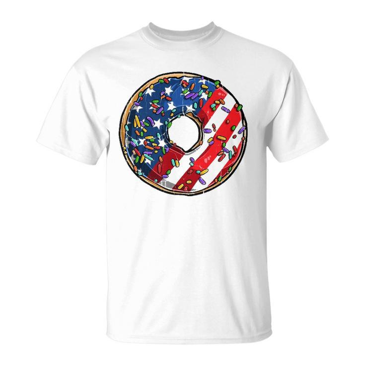 4Th Of July Donut Usa Flag  Graphic American Doughnut  Unisex T-Shirt