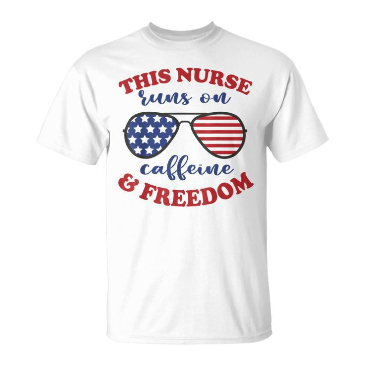 4Th Of July Nurse American Flag Sunglasses Caffeine Freedom  Unisex T-Shirt