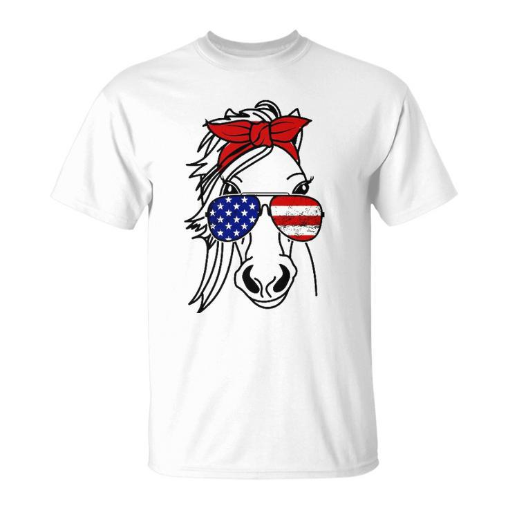 4Th Of July Patriotic Horse American Flag Sunglasses Unisex T-Shirt