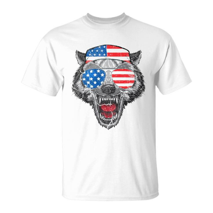 4Th Of July Wolf American Flag Usa  Vintage Men Dad   Unisex T-Shirt
