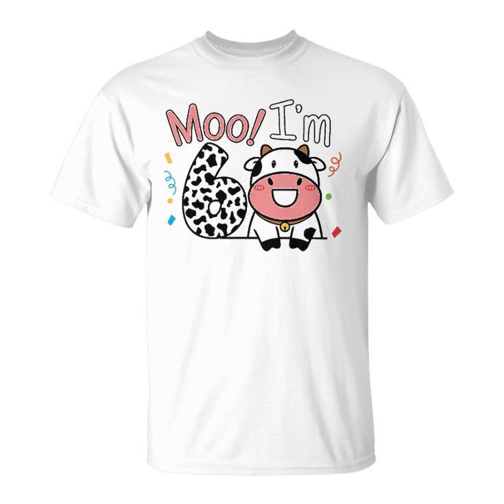 6Th Birthday Moo Cow Theme Farm Animal Six Years Old Party Unisex T-Shirt