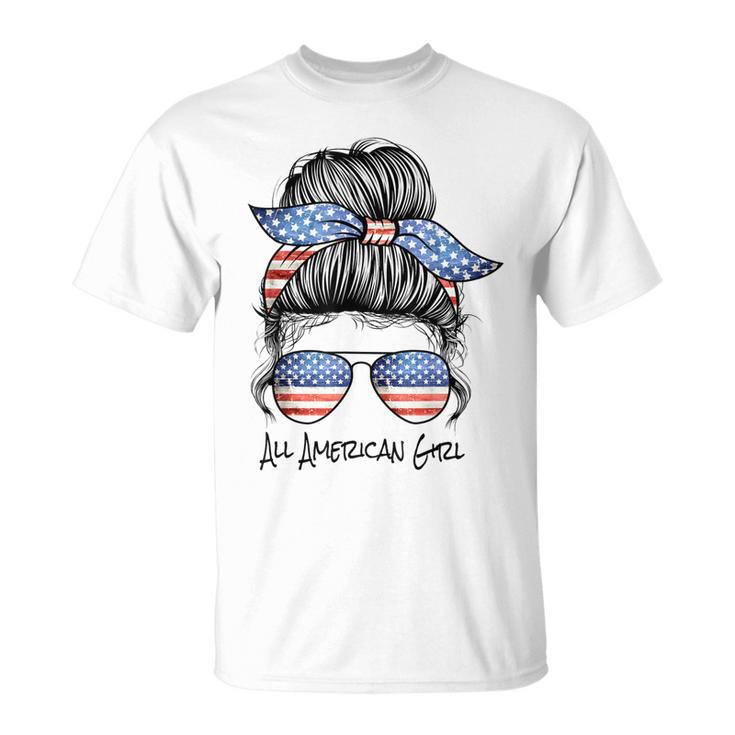 All American Girl Messy Bun American Flag 4Th Of July  Unisex T-Shirt
