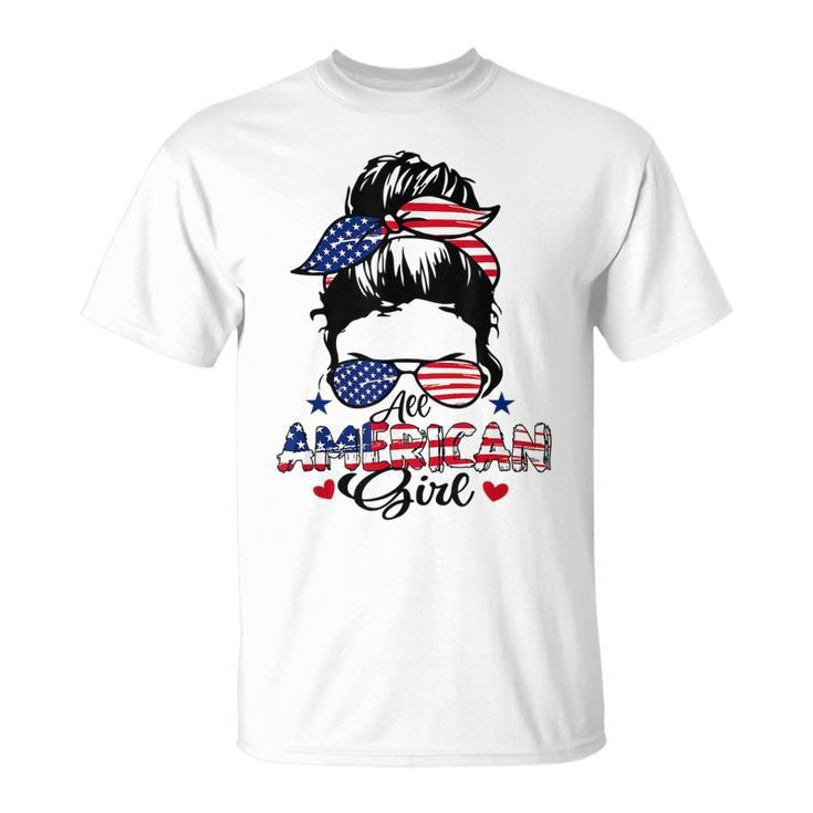 All American Girls 4Th Of July Messy Bun Patriotic  Unisex T-Shirt