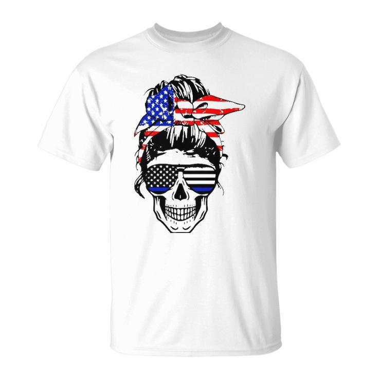 American Flag Skull Mom Patriotic 4Th Of July Police Unisex T-Shirt
