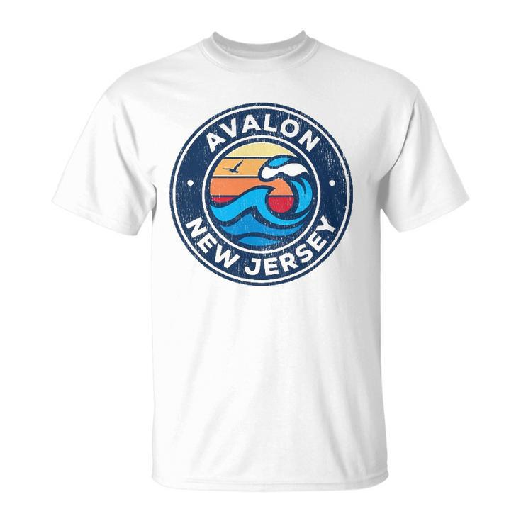 Avalon New Jersey Nj Vintage Nautical Waves Design Unisex T-Shirt