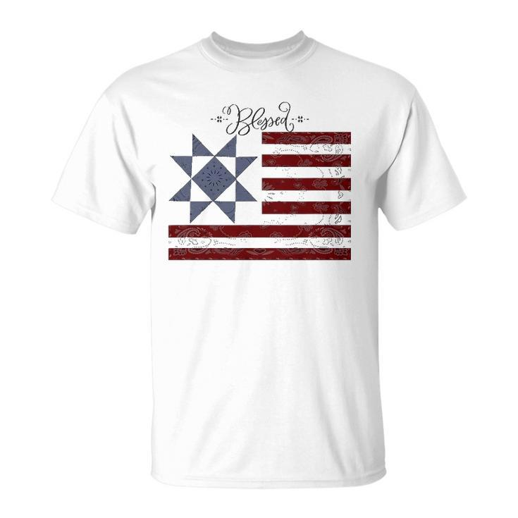 Barn Quilt July 4Th Gifts Vintage Usa Flag S Unisex T-Shirt