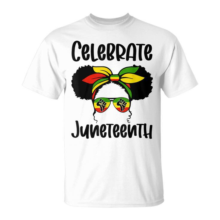 Black Kid African American Messy Bun Celebrate Juneteenth  Unisex T-Shirt