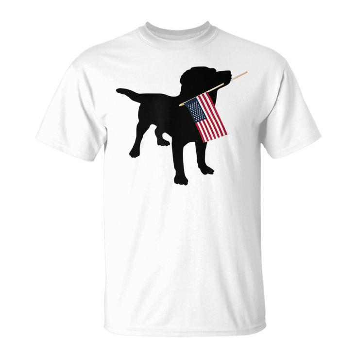 Black Lab Dog Holding July 4Th Patriotic Usa Flag  Unisex T-Shirt