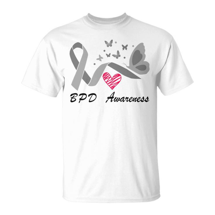 Borderline Personality Disorder Bpd Awareness Butterfly Grey Ribbon Borderline Personality Disorder Bpd Awareness Unisex T-Shirt