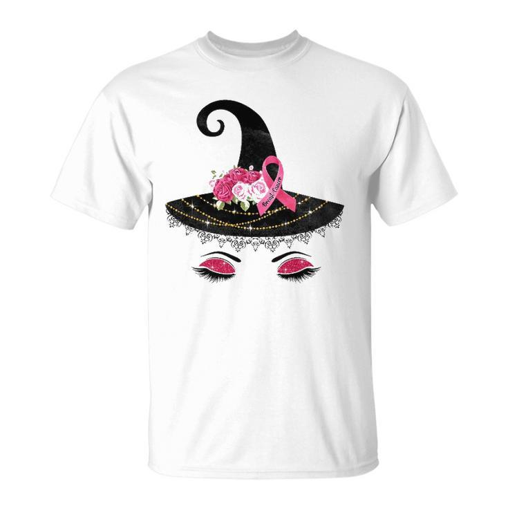 Breast Cancer Witch Hat Pink Ribbon Flower Awareness Month Unisex T-Shirt