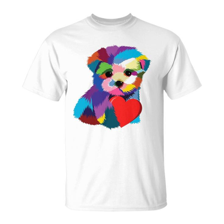 Cute Dog Rescue Gift For Women Men Teens Rainbow Puppy Heart Unisex T-Shirt