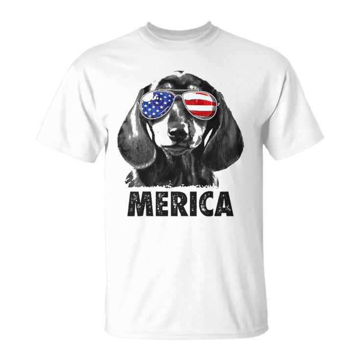 Dachshund 4Th Of July Merica Men American Flag Sunglasses Unisex T-Shirt
