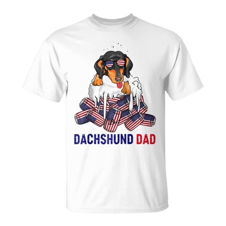 Dachshund Dad Beer Drinking 4Th Of July Us Flag Patriotic Unisex T-Shirt