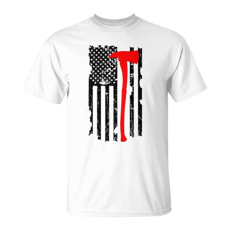 Distressed Patriot Axe Thin Red Line American Flag Unisex T-Shirt