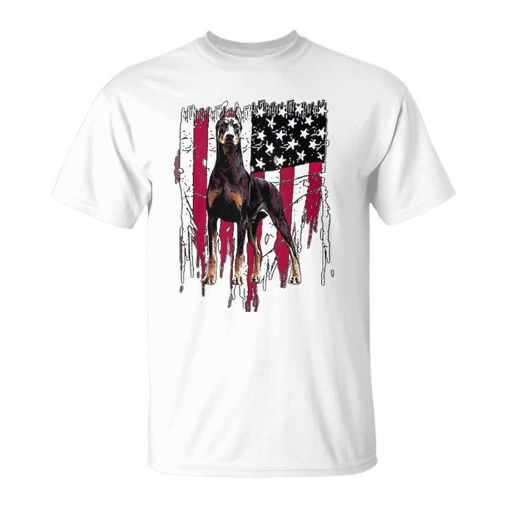 Doberman Pinscher American Flag Usa Awesome  Unisex T-Shirt