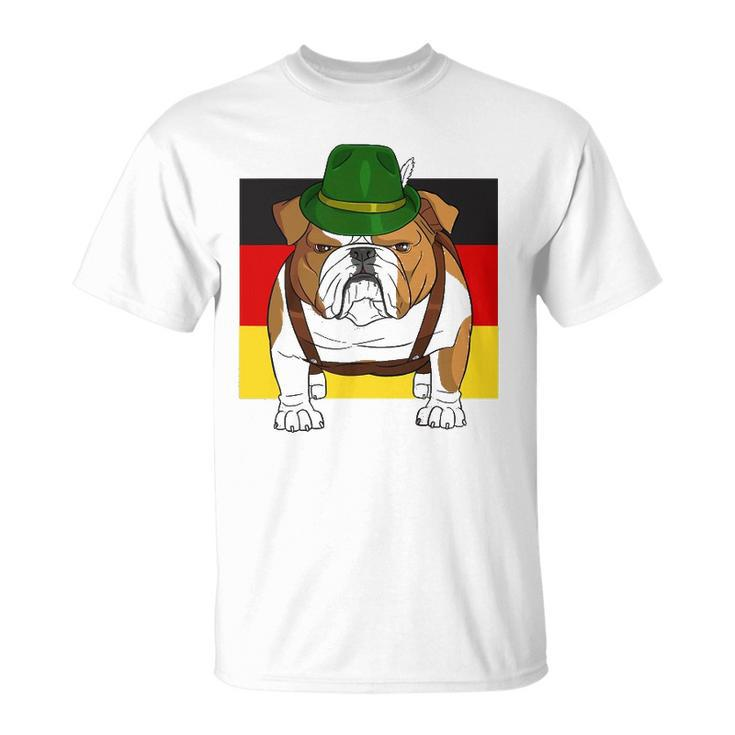 English Bulldog Oktoberfest Lederhosen Alpine Hat Prost Unisex T-Shirt