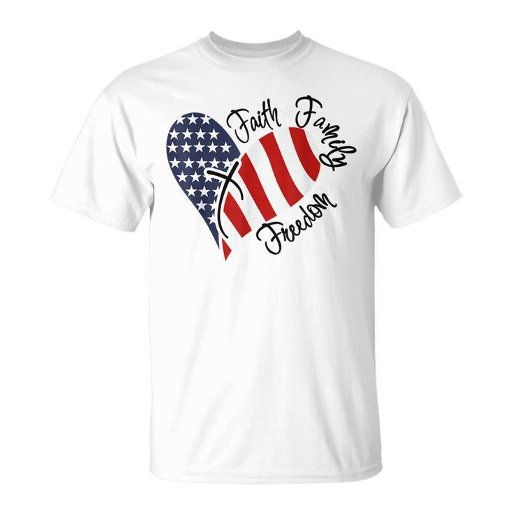 Faith Family Freedom 4th Of July American Flag Heart Unisex T-Shirt